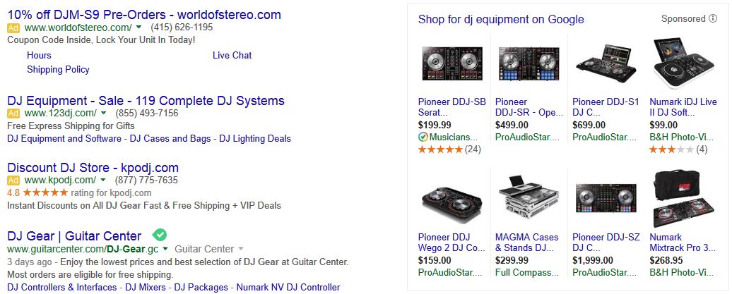 dj equipment adwords