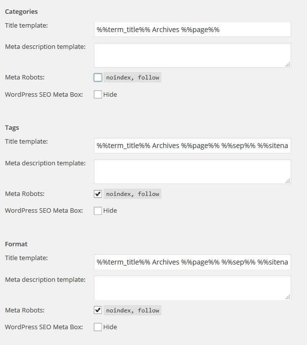 noindex for tags and arvhives