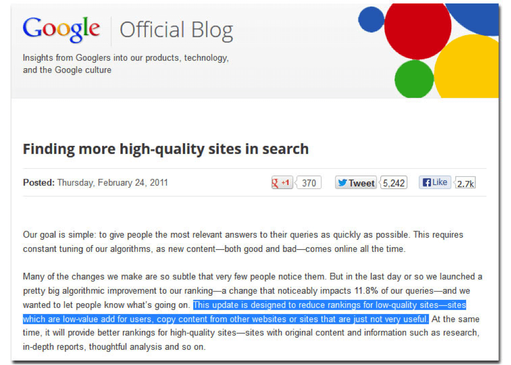 google define low quality sites
