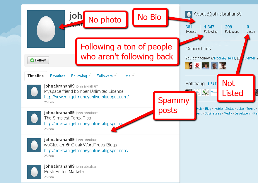 spammy social profile example