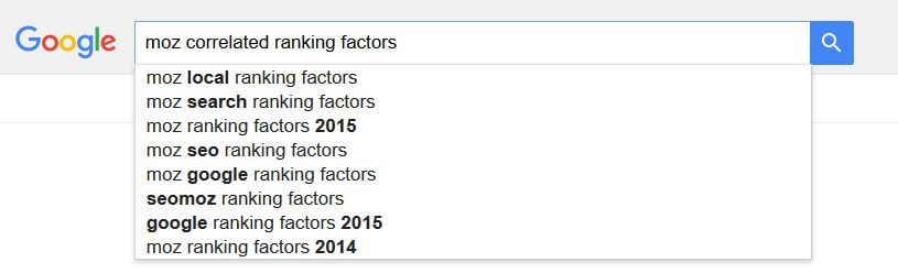 moz correlated ranking factors