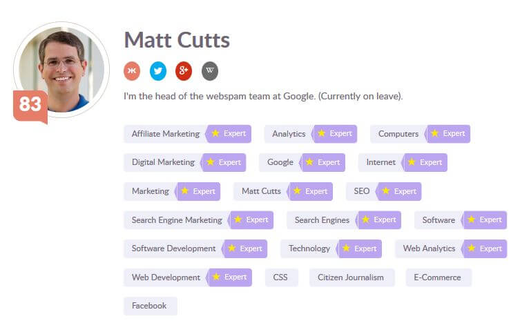 klout matt cutts topical relevancy metric